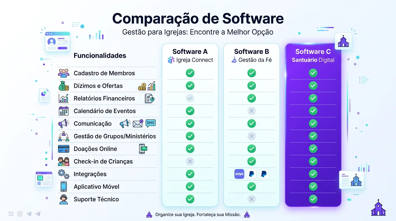Comparação de Software para Igrejas: Checklist Completo para Não Errar na Escolha