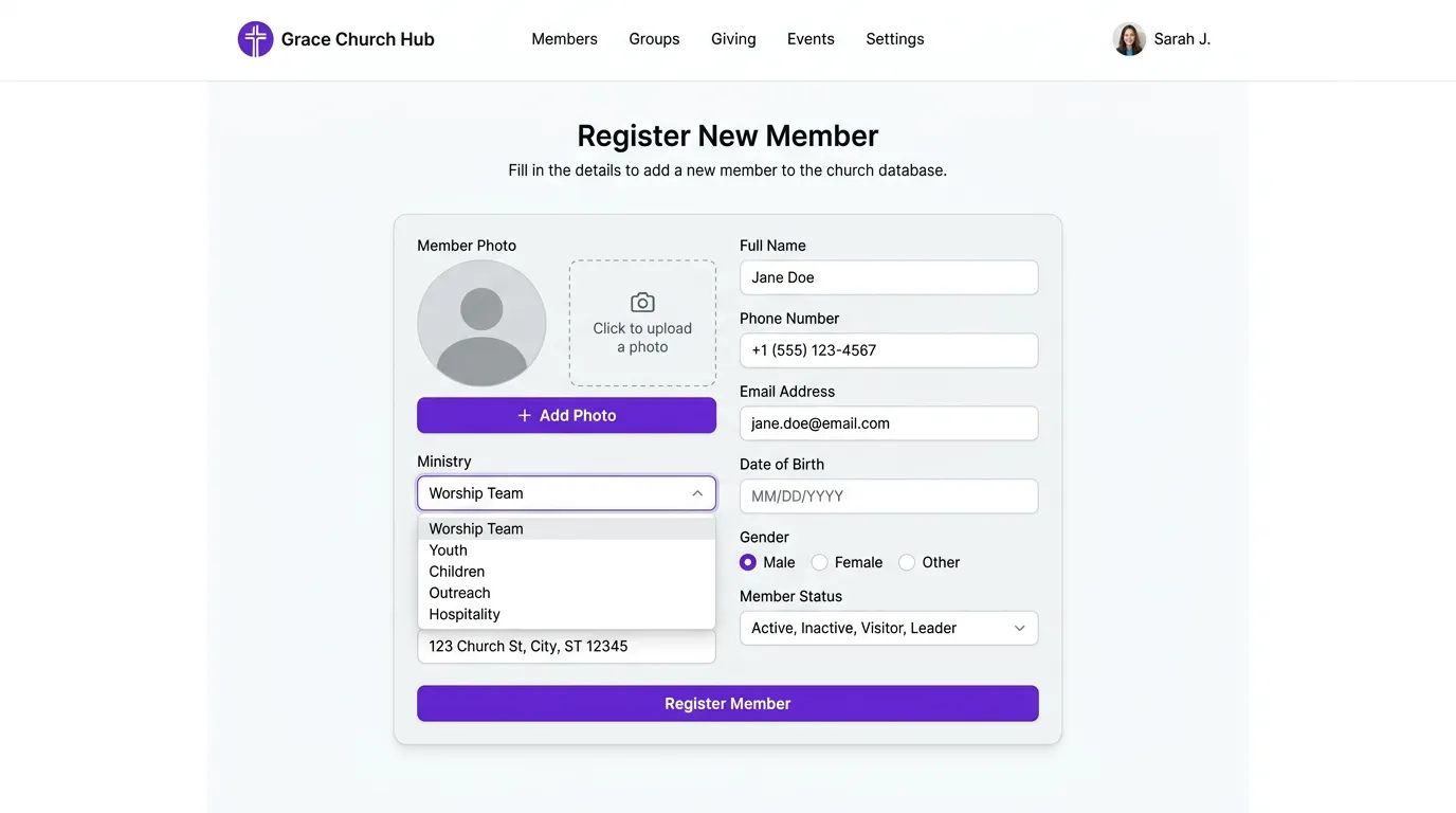 Formulário de cadastro de membros