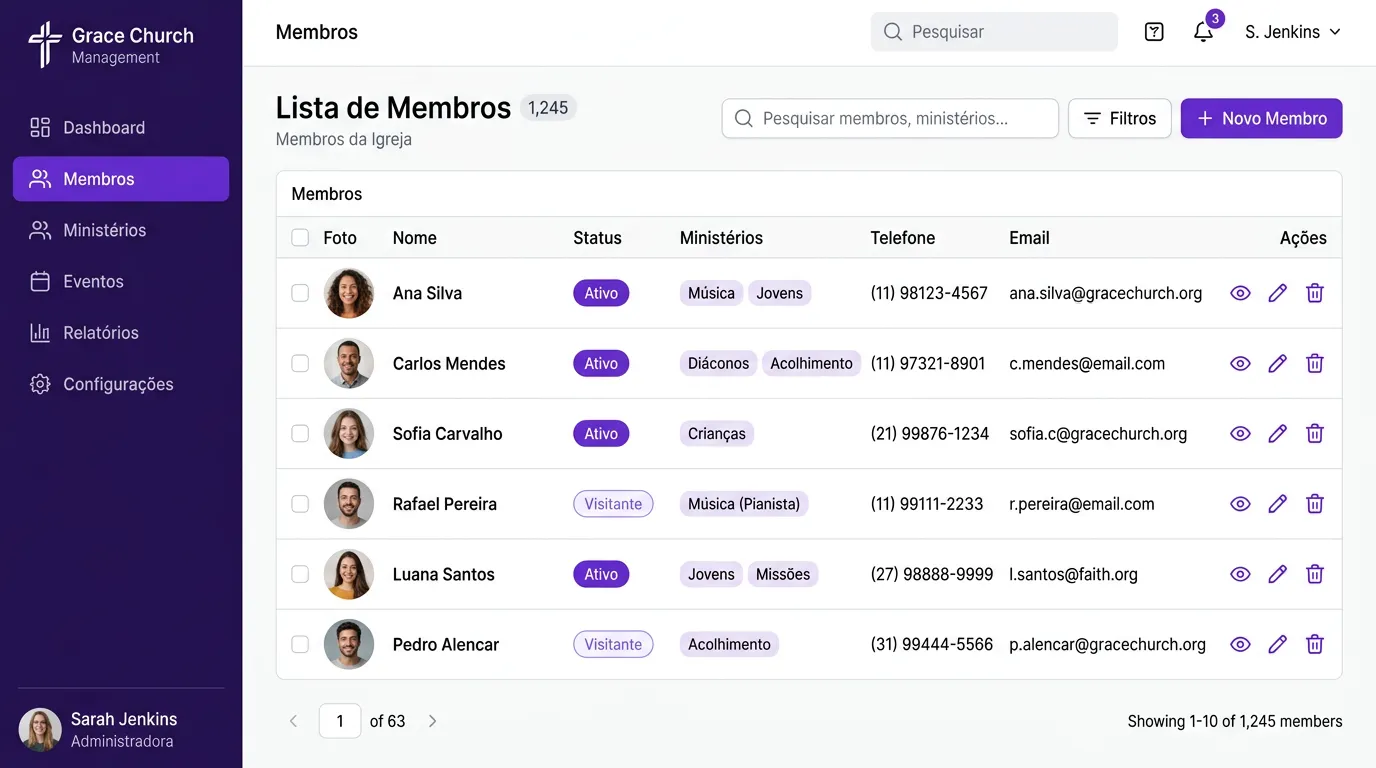 Dashboard de Gestão de Membros do ePastor